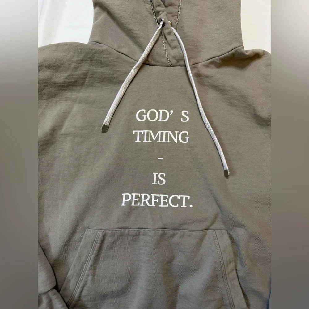 Blancvert size 36(small) “Gods timing - is perfect” gray hoodie - Picture 2 of 4